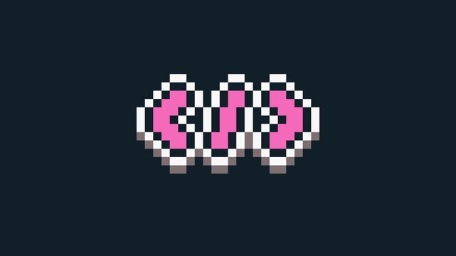 8-bit pixel art pink bracket icon on black background. looped animation 4k 30fps