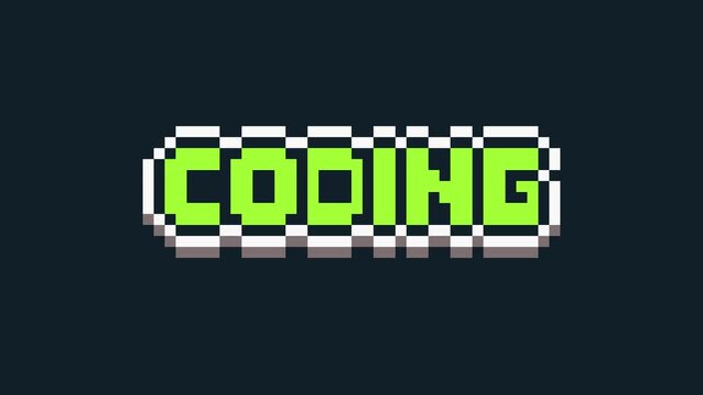 8-bit pixel art green coding text on black background. looped animation 4k 30fps
