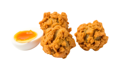 Crispy fried chicken bites with half boiled egg, perfect fast food snack