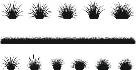 Black Silhouette Grass Clumps And A Long Grass Border nature plant © Shahajan