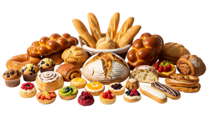 Assortment of freshly baked breads pastries and sweets on display
