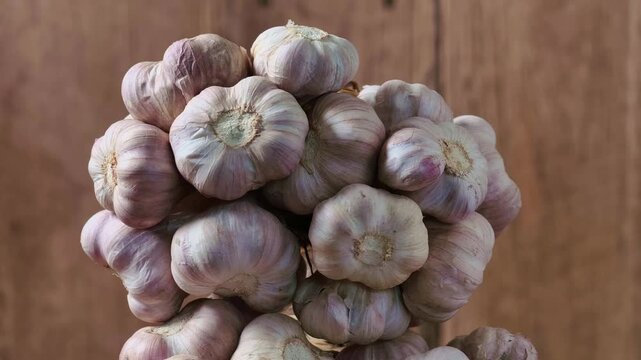 Garlic on a wooden table.