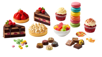 Assortment of colorful sweets on transparent background