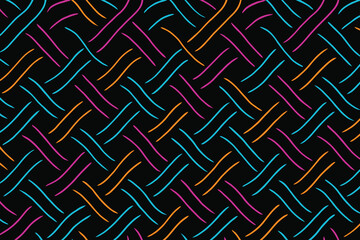 Abstract Colorful Woven Line Pattern on Dark Background