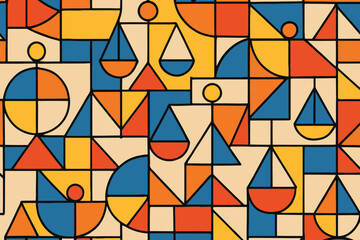 Abstract Midcentury Modern Geometric Pattern with Balances and Shapes