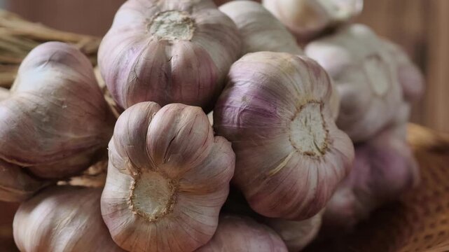 Garlic on a wooden table.