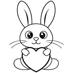 Fototapeta premium A black and white drawing of a bunny holding a heart