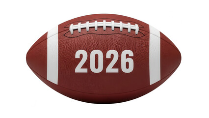 American football with the year 2026 displayed on transparent background
