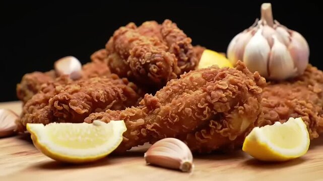Fried chicken with garlic  lemon.