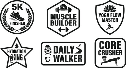 Obraz premium Fitness Challenge Badges Collection for Health Achievements