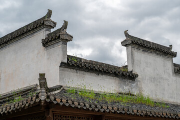 Gorgeous traditional Chinese building of Hui-style architecture, special rooftop, in Anhui Province, China.