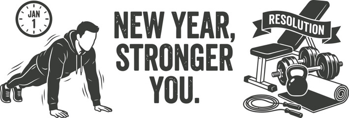 New Year fitness resolution banner with healthy lifestyle goals