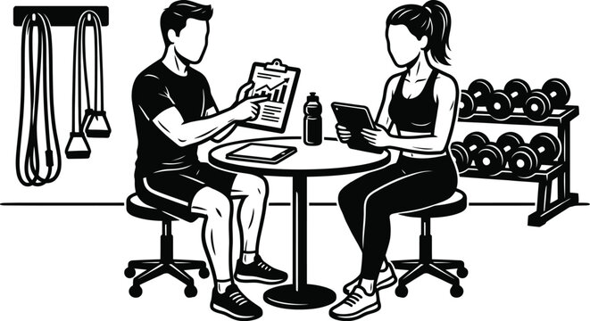Personal Trainer Consultation Vector Illustration for Fitness Coaching - Powered by Adobe
