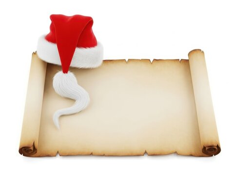Santa hat on scroll paper isolated on white background - Powered by Adobe