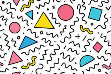 Memphis Style Geometric Shape Pattern in Bright Colors