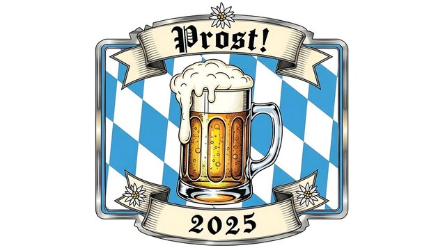 Oktoberfest Beer Mug Illustration with Prost Banner.
