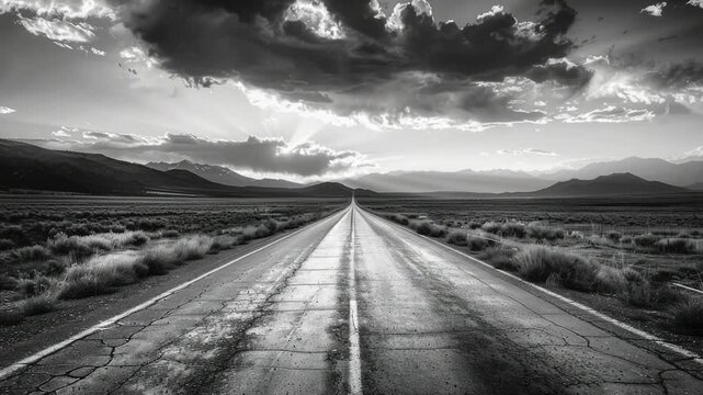 Video A black and white of an empty road