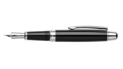 Elegant silver and black fountain pen isolated on transparent background