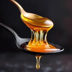 Golden honey dripping from a spoon