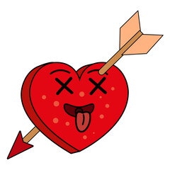 Groovy retro Valentines day wound arrow heart character