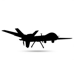 Silhouette of a black unmanned aerial vehicle on with shadow