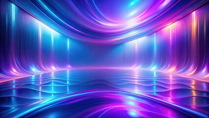 Abstract vibrant neon lighting design with futuristic wavy surface and glowing lines