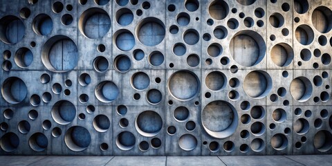 Abstract Grey Concrete Wall with Circular Cutouts A Modern Architectural Design Element