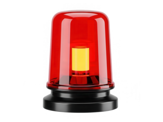 Realistic red emergency beacon with glowing light on transparent background
