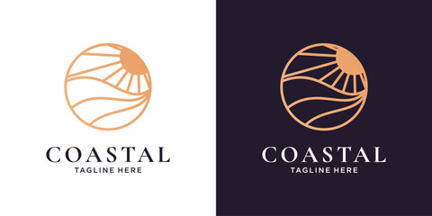 Elegant coastal logo, sun over the waves