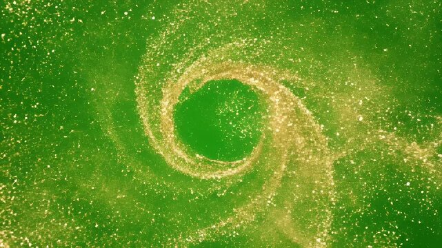Abstract Green Glitter Background - This video shows a vibrant green background speckled with many tiny, bright white particles.