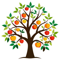 Obraz premium Colorful Apple Tree Illustration with Ripe Fruits and Green Leaves