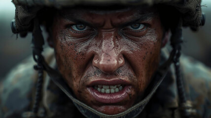 戦う兵士の顔アップ