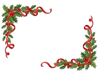 Christmas holly border isolated on white background