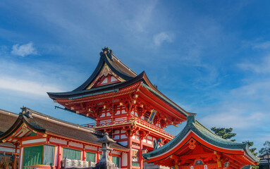 Beautiful temple in the Fushimi Inari shinto Shrine complex, Fushimi-ku, Kyoto, Honshu, Japan
