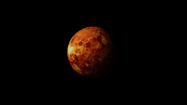 Rotating Venus Planet Surface with Hot Atmosphere Isolated on Black Loop