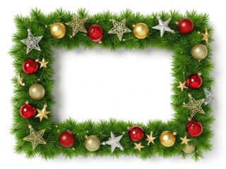 Christmas frame with ornaments isolated on white background