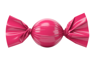 Vibrant pink candy with shiny bow on white background