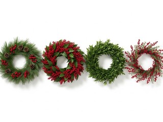 Four christmas wreaths isolated on white background