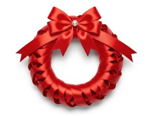 Red ribbon wreath isolated on white background