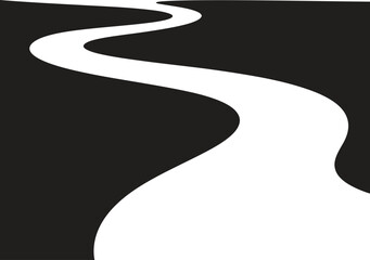 Winding road silhouette vector, curvy river path icon, abstract journey landscape isolated on white background