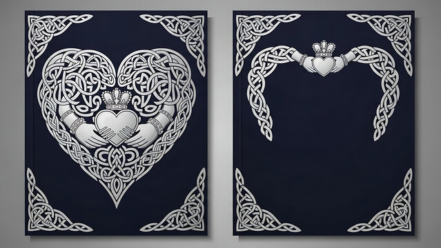 Intricate Celtic Knotwork Heart and Claddagh Symbol Empty Book Cover Template for Irish Highland Fantasy Romance
