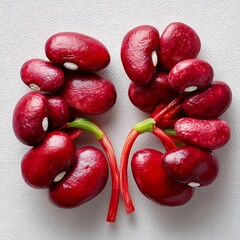 Vibrant red kidney beans on green stems