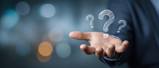 The Hand With Floating Question Marks Symbolizing Business Uncertainty And Decision Making