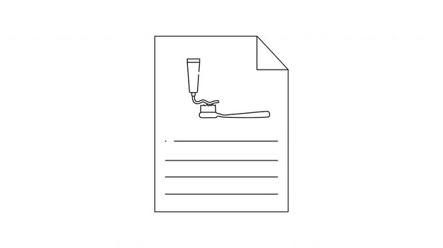A line drawing depicts toothpaste being applied to a toothbrush on top of a paper with lines