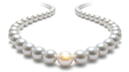 Obraz premium Elegant Pearl Necklace with a Glowing Central Bead Isolated on White Background for Jewelry and Luxury Fashion Concepts