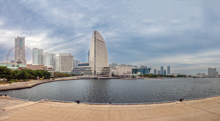 Waterfront promenade in the Minatomirai district of Yokohama, Honshu, Japan