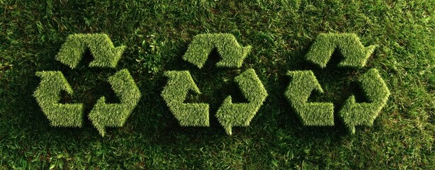 The Grass Recycling Symbols on Green Lawn Representing Environmental Sustainability and Eco Concept