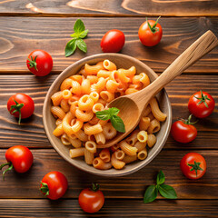 macaroni pasta in tomato sauce with spoon