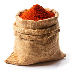 chili powder in sack on isolated white background