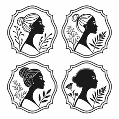 Silhouettes of women with floral frames